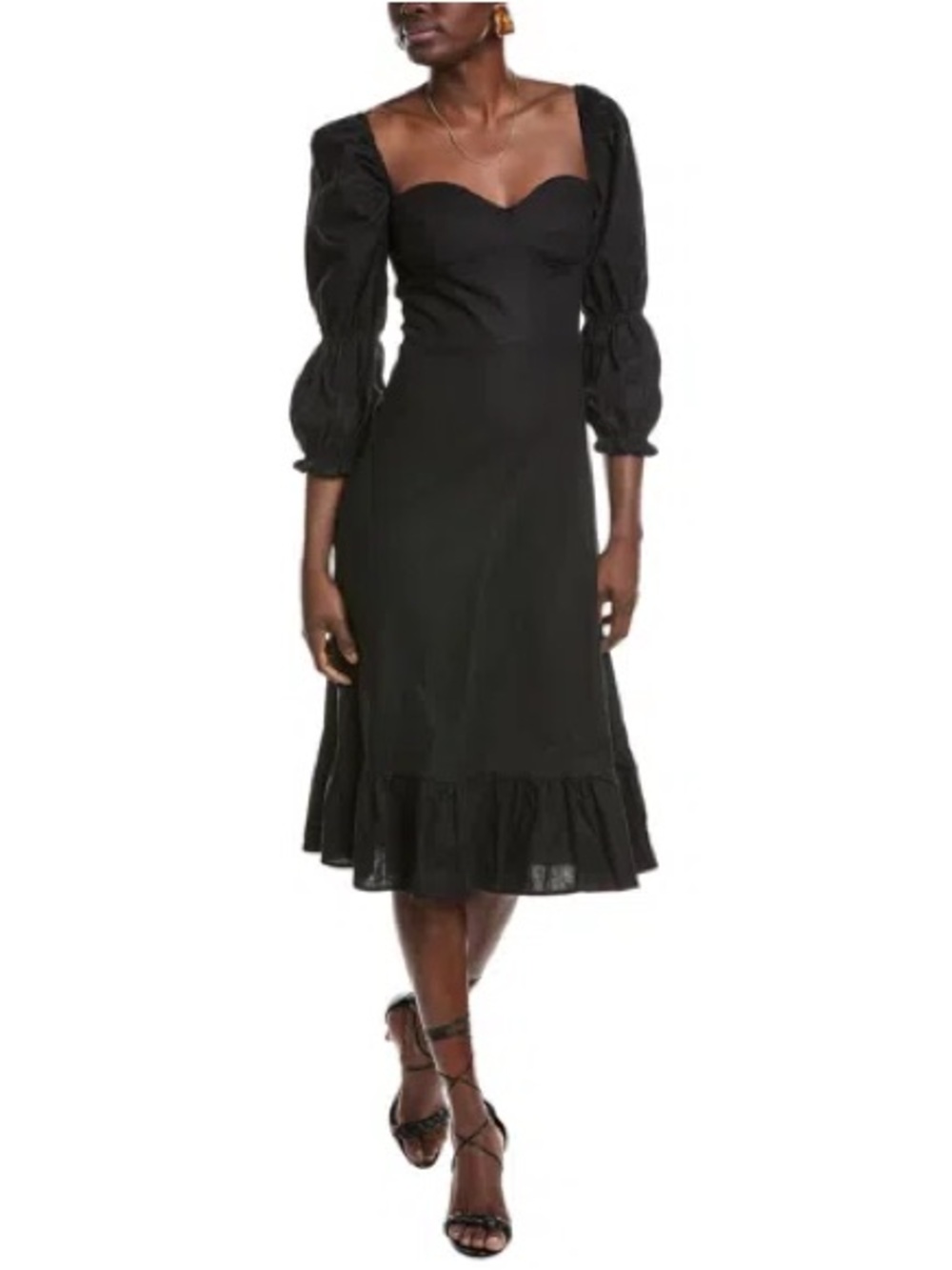 Opt Womens O.P.T Kourtney Linen-Blend Midi Dress Black size 4 NWT